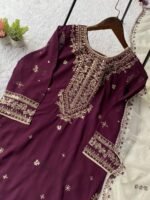 Purple Eid Launch Georgette Embroidery Top Pants Dupatta