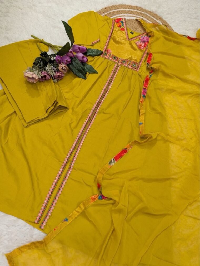 PURE VISCOSE SILK 3PCS KURTI PANT DUPATTA
