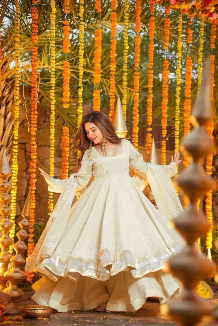 White Gown with Plazzo Pants and Dupatta