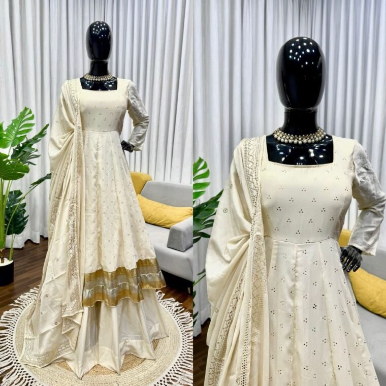 White Gown with Plazzo Pants and Dupatta