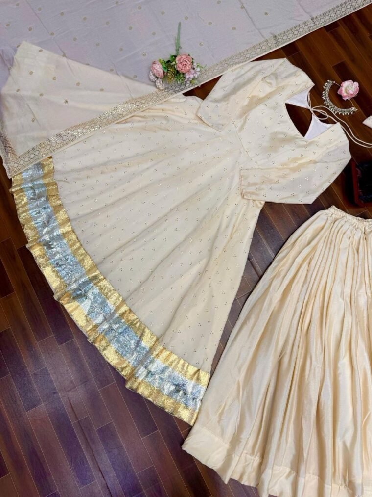 White Gown with Plazzo Pants and Dupatta