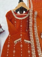 Orange Embroidery Fendy Silk 3pcs Suit