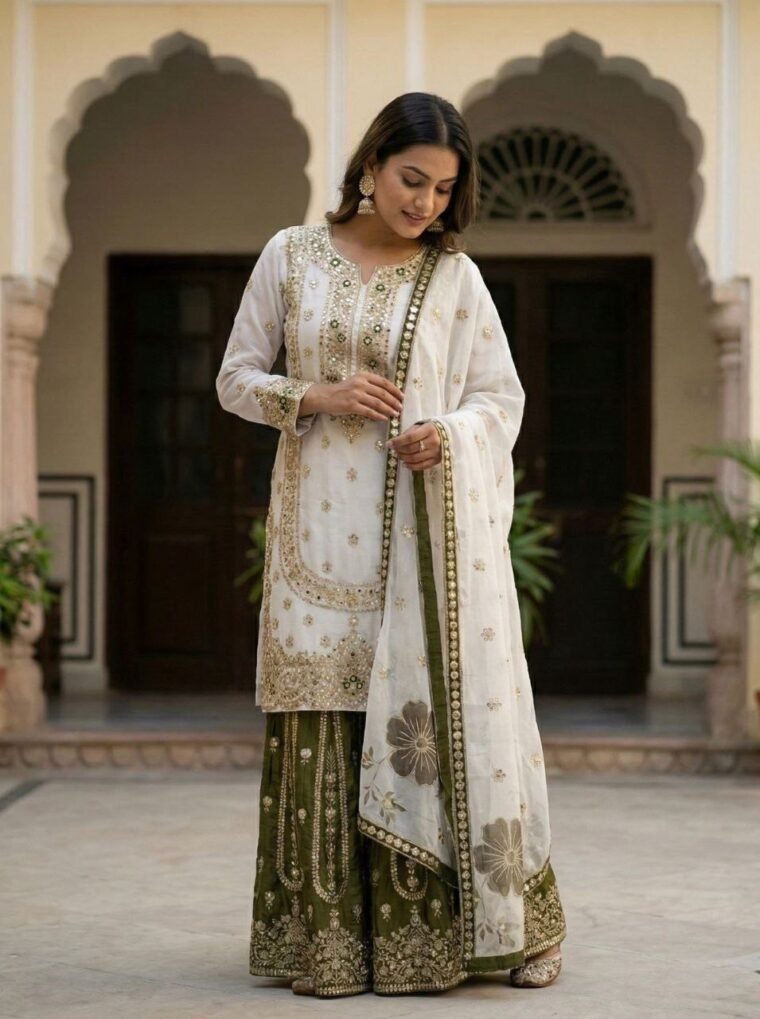GMY SILK EMBROIDERY TOP PLAZZO DUPATTA