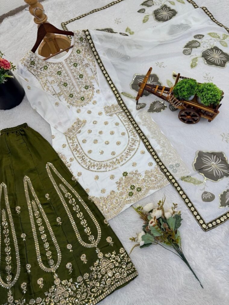 GMY SILK EMBROIDERY TOP PLAZZO DUPATTA