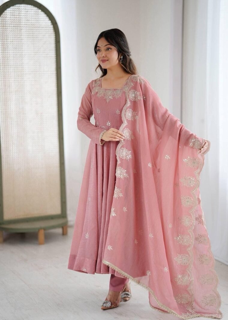 Crunchy Silk Anarkali with Embroidery work