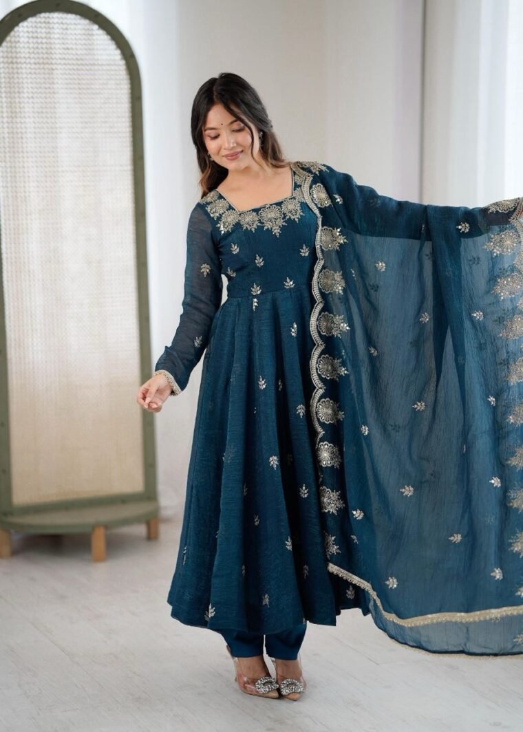 Crunchy Silk Anarkali with Embroidery work
