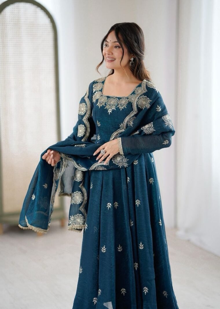 Crunchy Silk Anarkali with Embroidery work