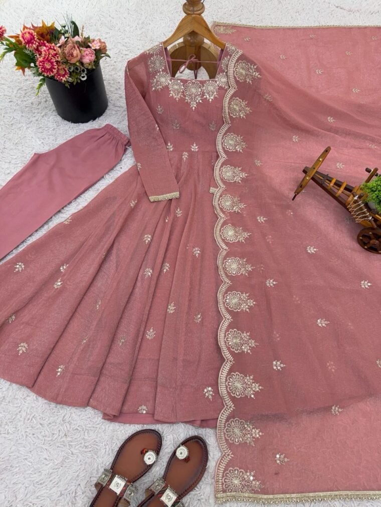 Crunchy Silk Anarkali with Embroidery work