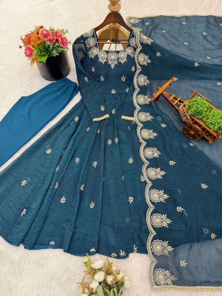 Crunchy Silk Anarkali with Embroidery work