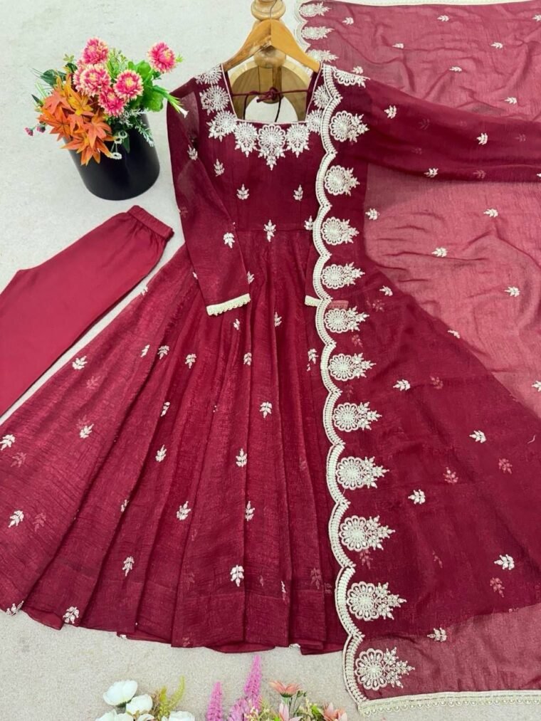 Crunchy Silk Anarkali with Embroidery work