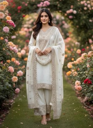 Fendy Silk Sequence Embroidery Top Plazzo Suit