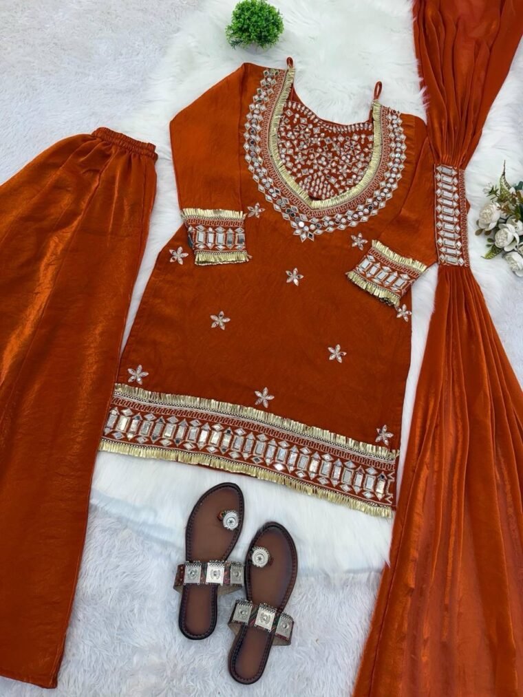 Fendy Silk Mirror Work Top Plazzo Dupatta