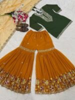 Heavy Faux Georgette Silk Top Sharara Pants Dupatta