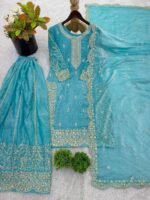 Fandy Silk Sequence Embroidery Top Plazzo Dupatta