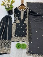 Fandy Silk Sequence Embroidery Top Plazzo Dupatta