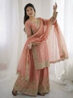 Fandy Silk Sequence Embroidery Top Plazzo Dupatta