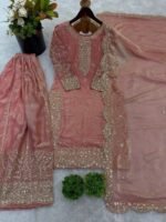 Fandy Silk Sequence Embroidery Top Plazzo Dupatta