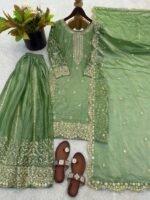 Fandy Silk Sequence Embroidery Top Plazzo Dupatta
