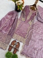 Fandy Silk Sequence Embroidery Top Plazzo Dupatta
