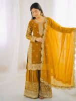Fandy Silk Sequence Embroidery Top Plazzo Dupatta