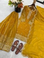 Fandy Silk Sequence Embroidery Top Plazzo Dupatta