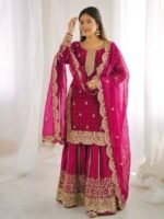 Fandy Silk Sequence Embroidery Top Plazzo Dupatta
