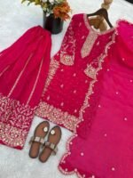 Fandy Silk Sequence Embroidery Top Plazzo Dupatta