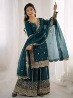 Fandy Silk Sequence Embroidery Top Plazzo Dupatta