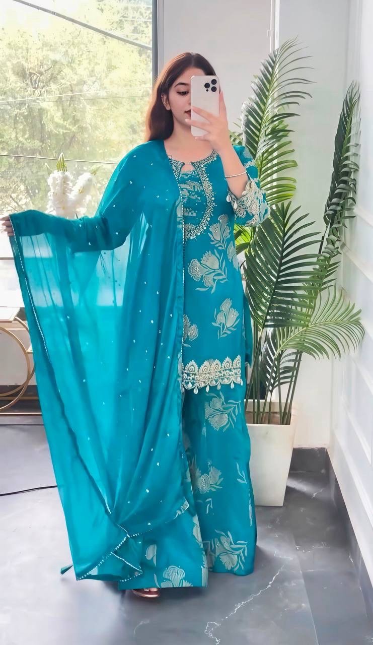 Heavy Georgette Embroidery Sharara Suit