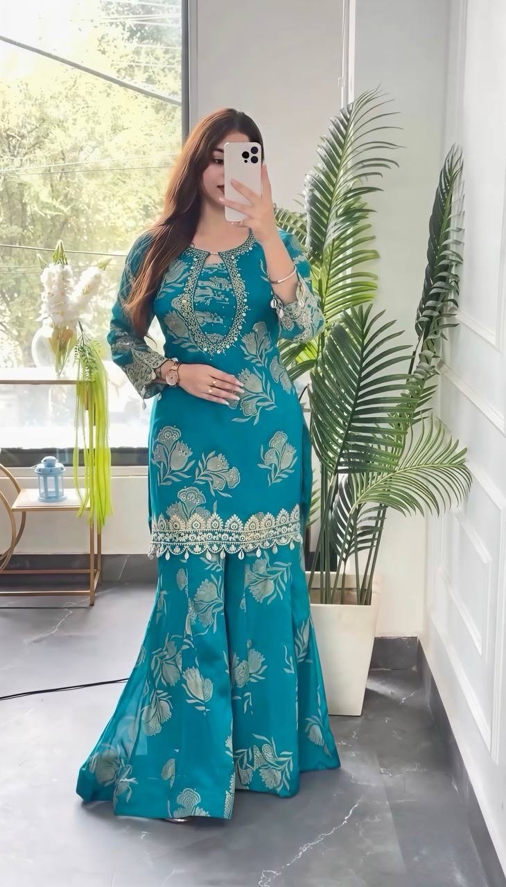 Heavy Georgette Embroidery Sharara Suit
